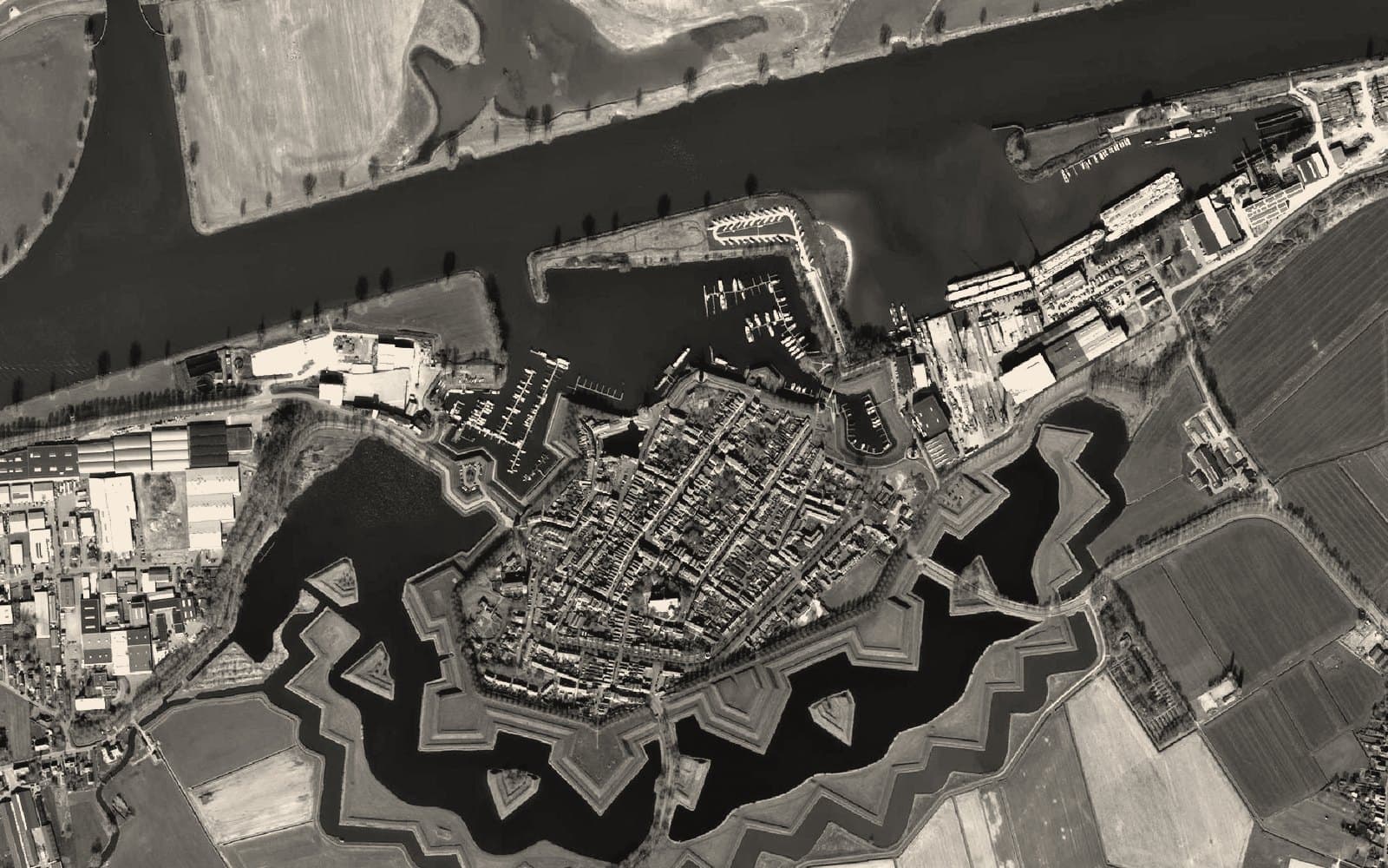 Aerial view of a star-fortified town: yesterday's permanent advantage, outpaced by change