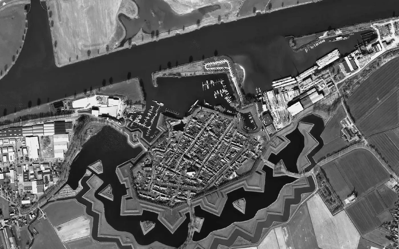 Aerial view of a star-fortified town: yesterday's permanent advantage, outpaced by change